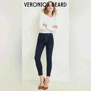 Veronica Beard Debbie Ankle Skinny High Rise Jeans 24 Stretch Button Fly Indigo
